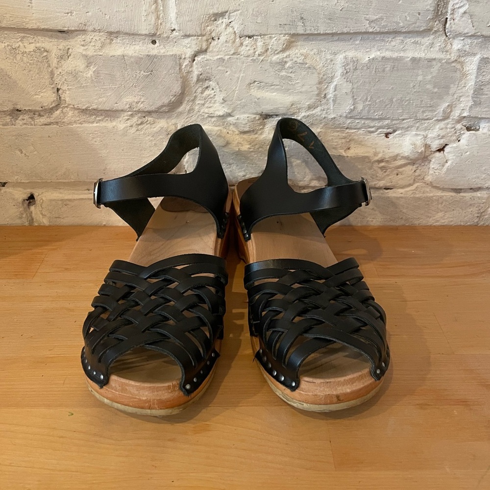 Troentorp Anna Black Leather Clog Sandals 36